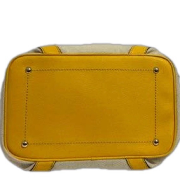 Calvin Klein Large Beige Canvas and Yellow Faux Leather Trim Shoulder Bag - Picture 4 of 5